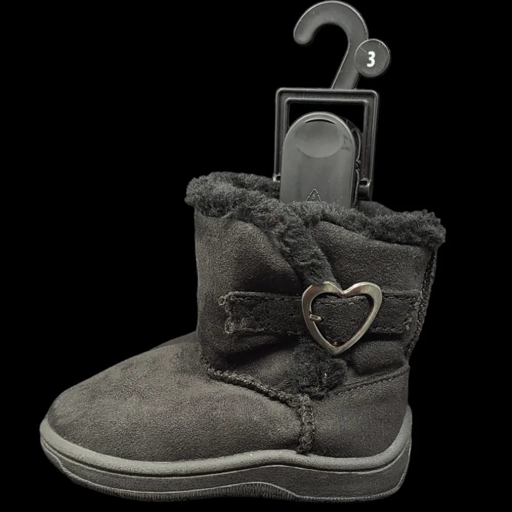 NEW - TODDLER GARANIMALS FAUX SUEDE,BLACK FURRY BOOTS WITH HEART BUCKLE …